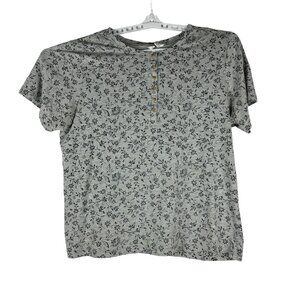 Fashion Bug Floral Print Button-Front Top Size 18/20W Gray & Black Short Sleeve